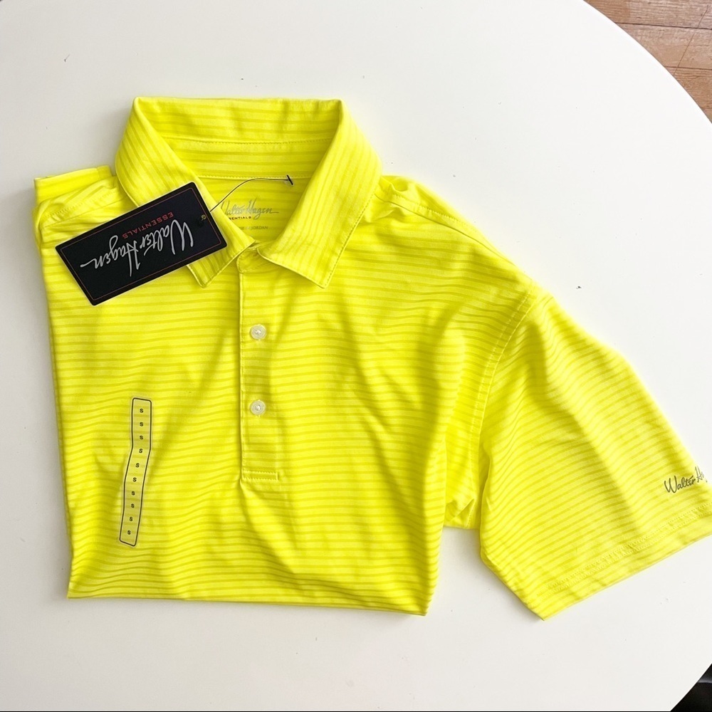 Walter Hagen Essentials Texture Stripe Golf Polo Lemon Fizz Men’s Small New